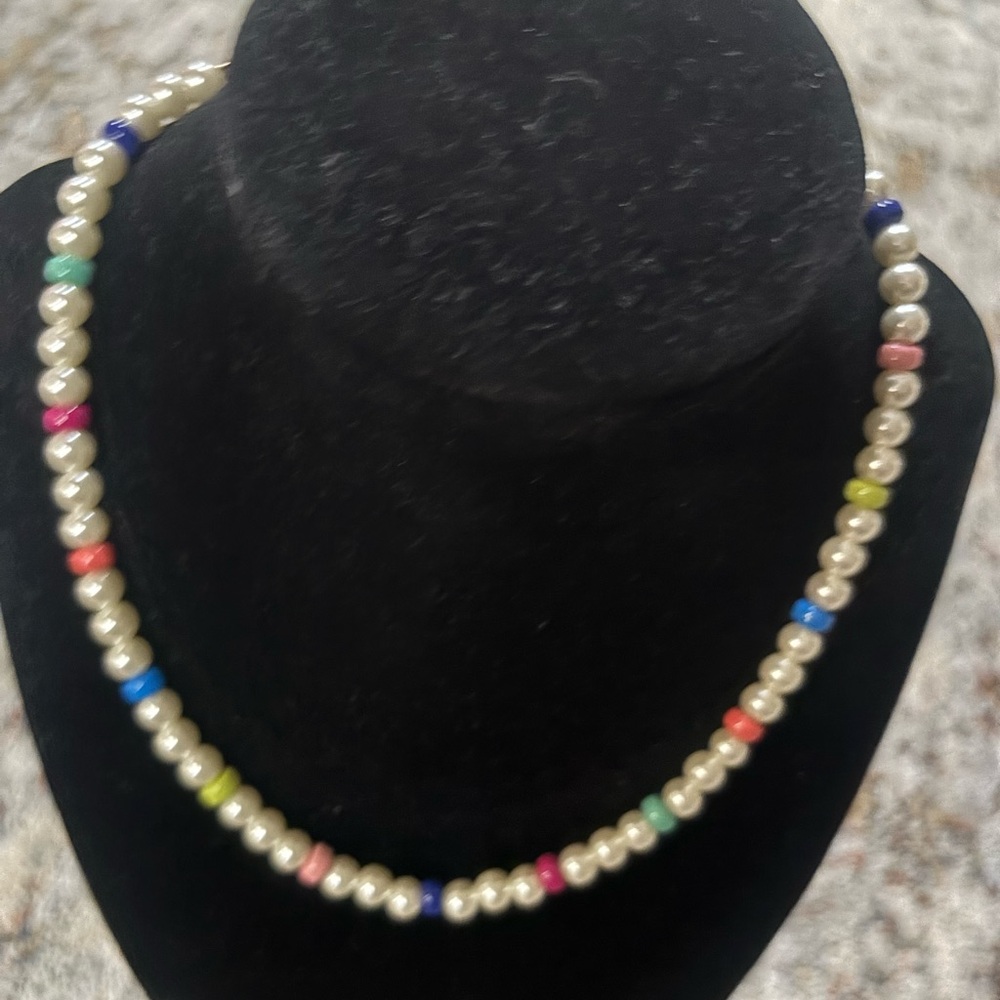 ON 34Th-NWT, multi color pearl necklace, gold tone, white & colors